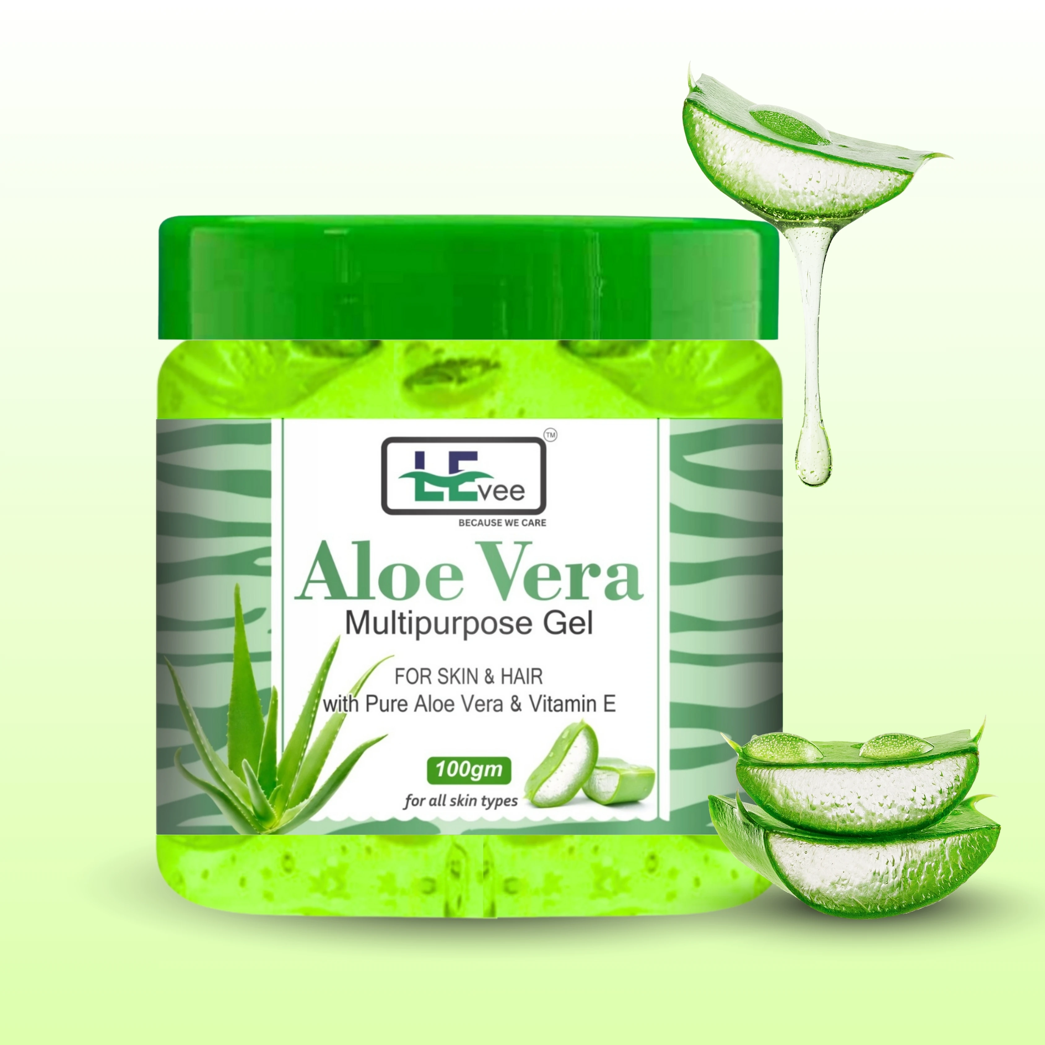 LEvee Aloe Vera Gel (Green) | 99% Pure & Multipurpose | Soothing Moisturizer for Acne, Sunburn & Glowing Skin | Non-Sticky & Paraben Free | For Men & Women - 100ml